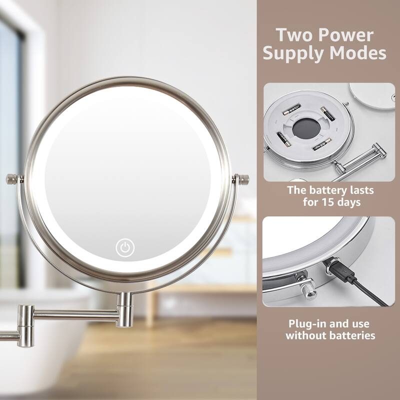 Round Led Metal Wall Mirror 10x Magnification Makeup Mirror