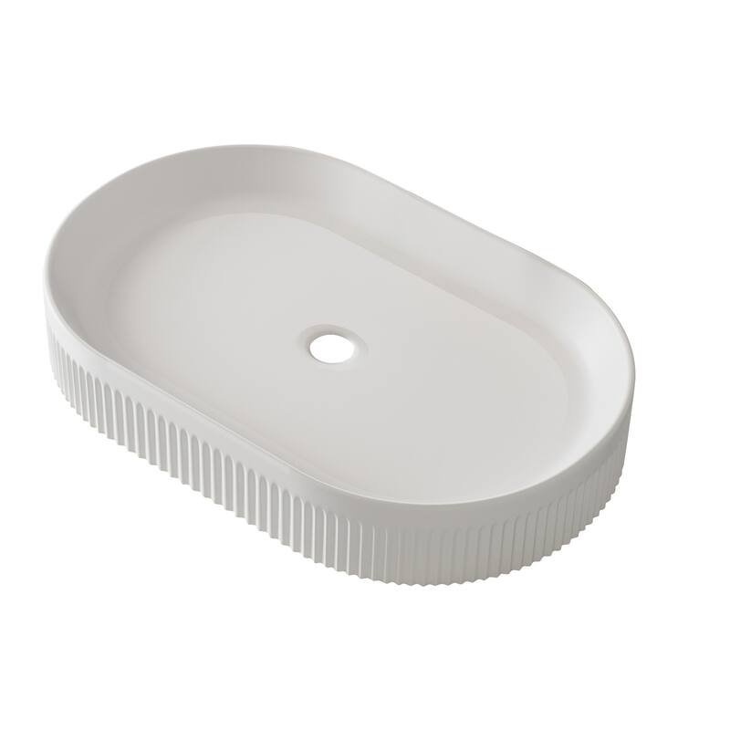 GDFStudio - Contemporary 22.8" Oval Ceramic Vessel Bathroom Sink with Vertical Fluted Design