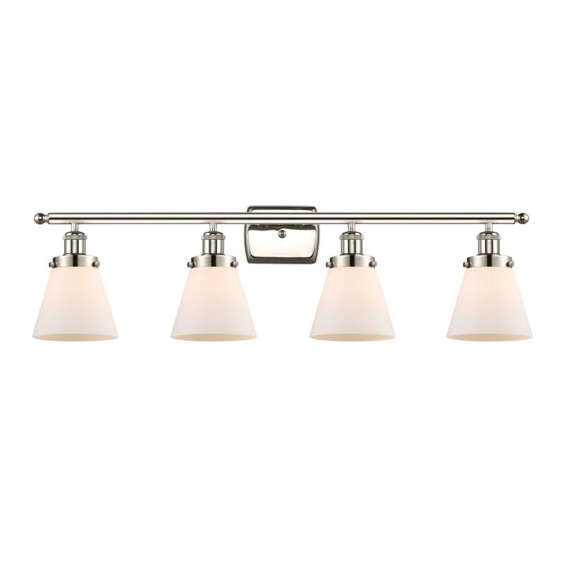 Innovations Lighting 916-4W-11-36 Cone Vanity Cone 4 Light 36" Wide - Polished Nickel / Matte White