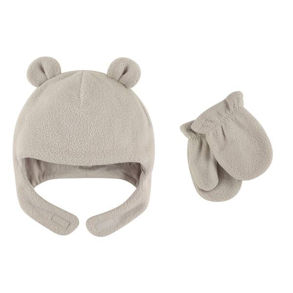 slide 1 of 1, Luvable Friends Beary Cozy Hat and Mitten Set 2pc, Light Gray 12-18 Months - Light Gray Toddler