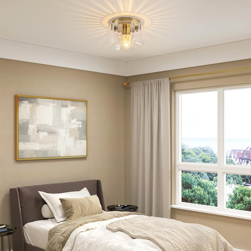 1-Light 6.3" Modern Glam Dome Clear Striped Glass Shade Flush Mount Ceiling Light/Wall Sconce for Hallways, Porch, Bedroom