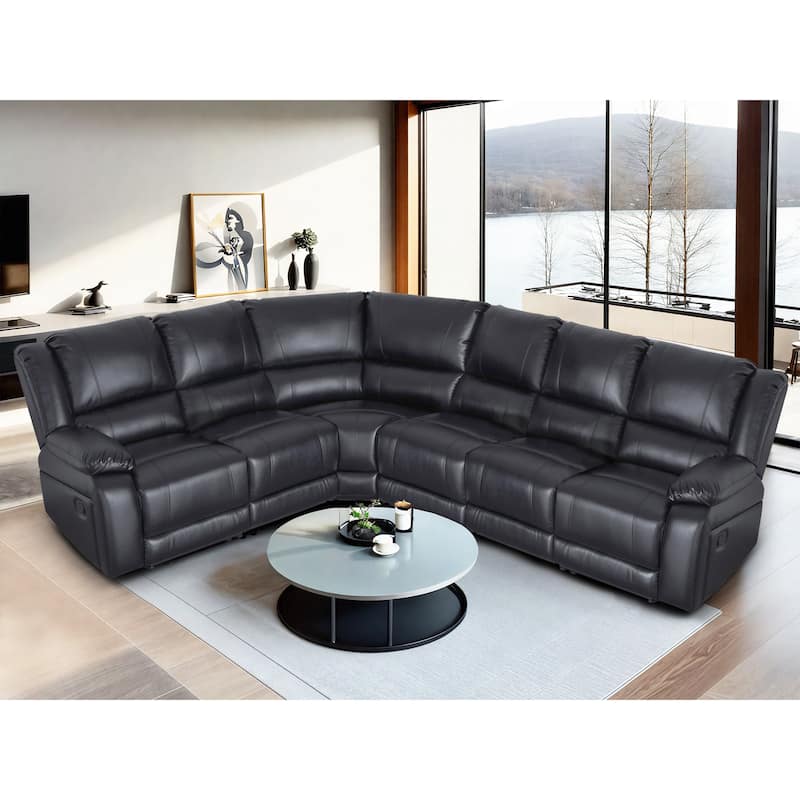 129''W Faux Leather 6-Seat Large Manual Reclining Sectional Sofa - Black(6St)