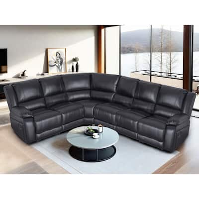 129''W Faux Leather 6-Seat Large Manual Reclining Sectional Sofa