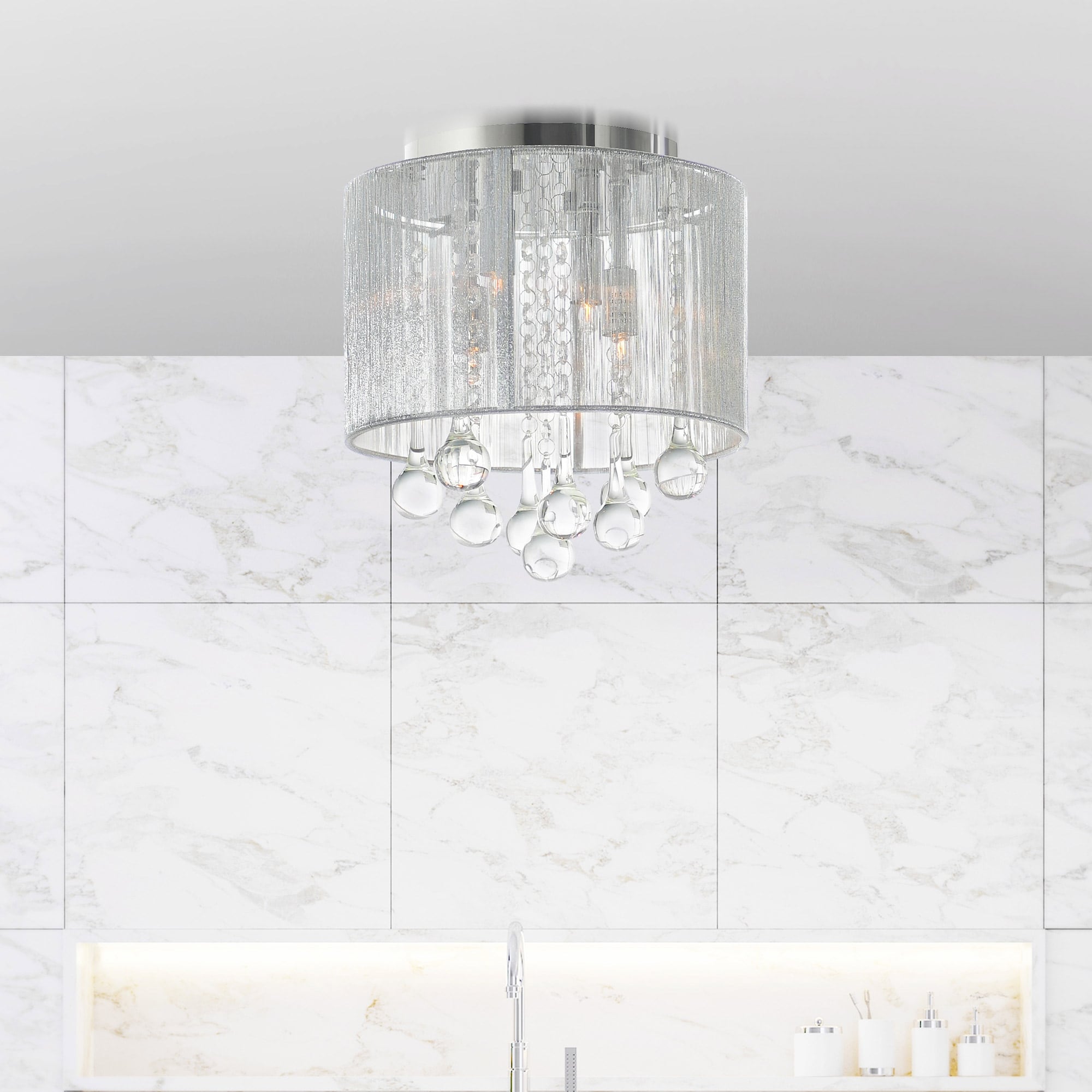 CWI Lighting Water Drop 4 Light Chrome Flush Mount With Silver Shade
