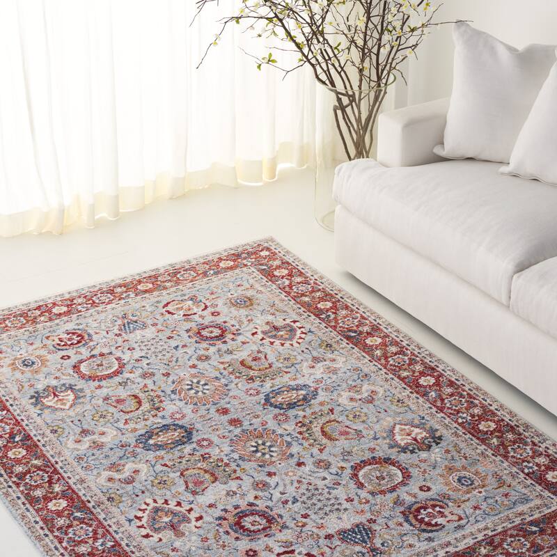 Lauren Ralph Lauren Eriko Traditional Oriental Rug - 4' x 6' - Grey Blue/Red