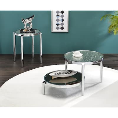 Coffee Table In Glass & Chrome Finish Twin Table Top Design(Coffee Table),Metal Frame W/Chrome Finish