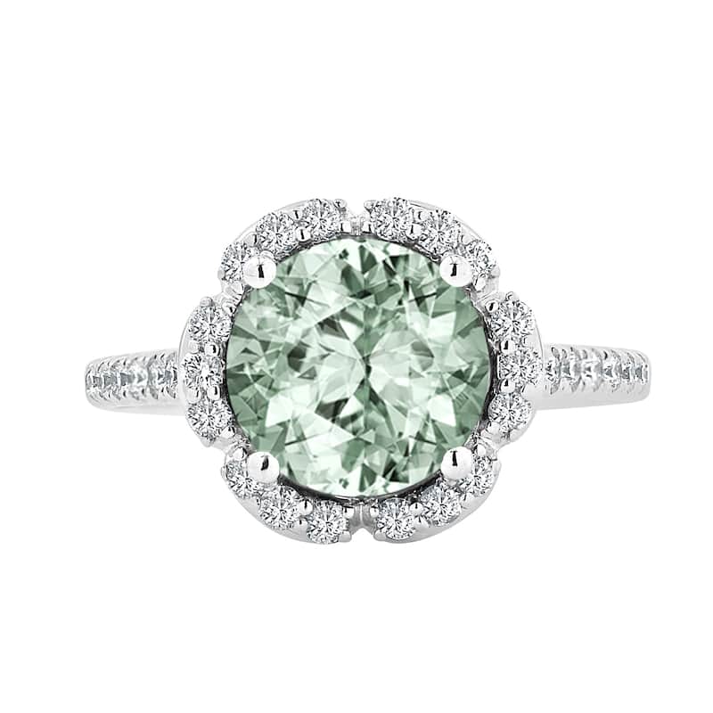 Auriya Vintage 1 7/8ct Fancy Green Amethyst and Halo Diamond Engagement Ring 3/8ct Fancy 14k Gold