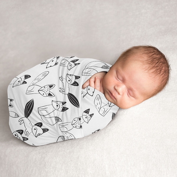 Sweet Jojo Designs Woodland Moose Baby Boy Cocoon and Beanie Hat 2pc Set Jersey Stretch Knit Sleeping Bag for Infant Newborn Nursery Sleep Wrap Sack Black and White Forest Animal Rustic Patch 