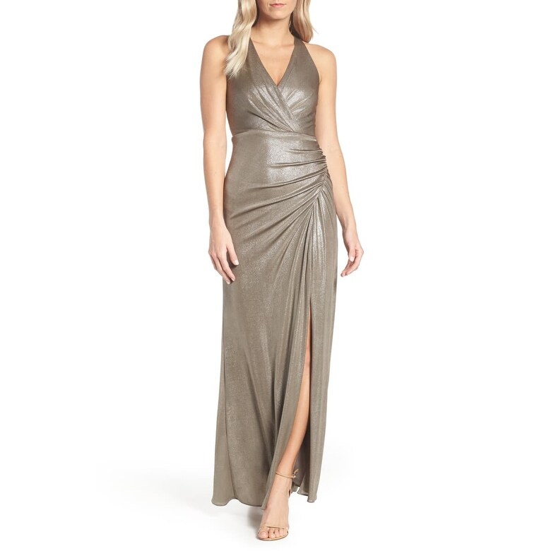 adrianna papell ruched jersey gown