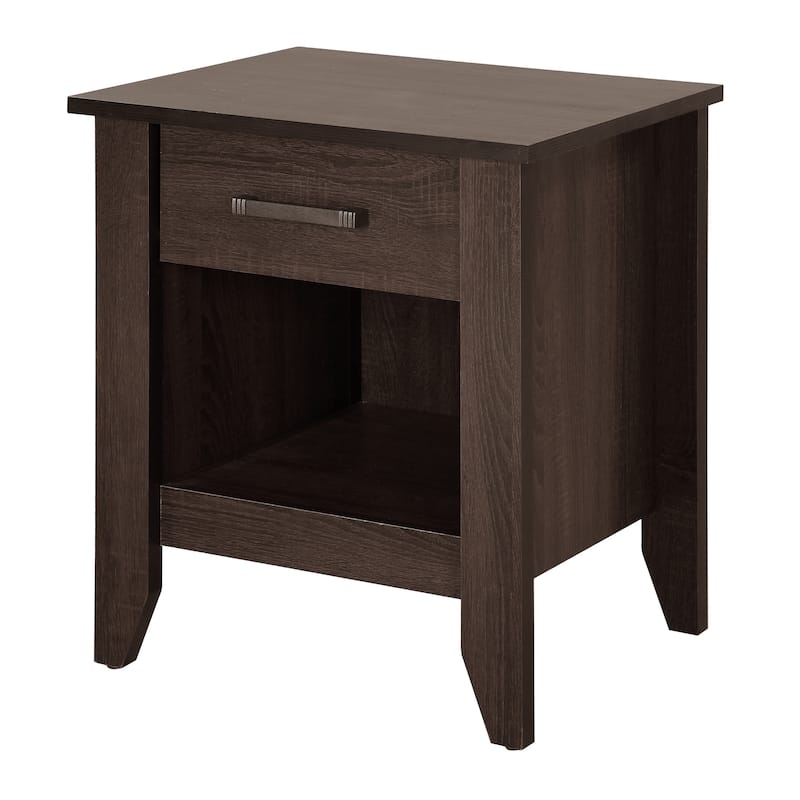 Modern 21-in Metal Hand Holder Single-Drawer Wood Nightstand with Open Rack