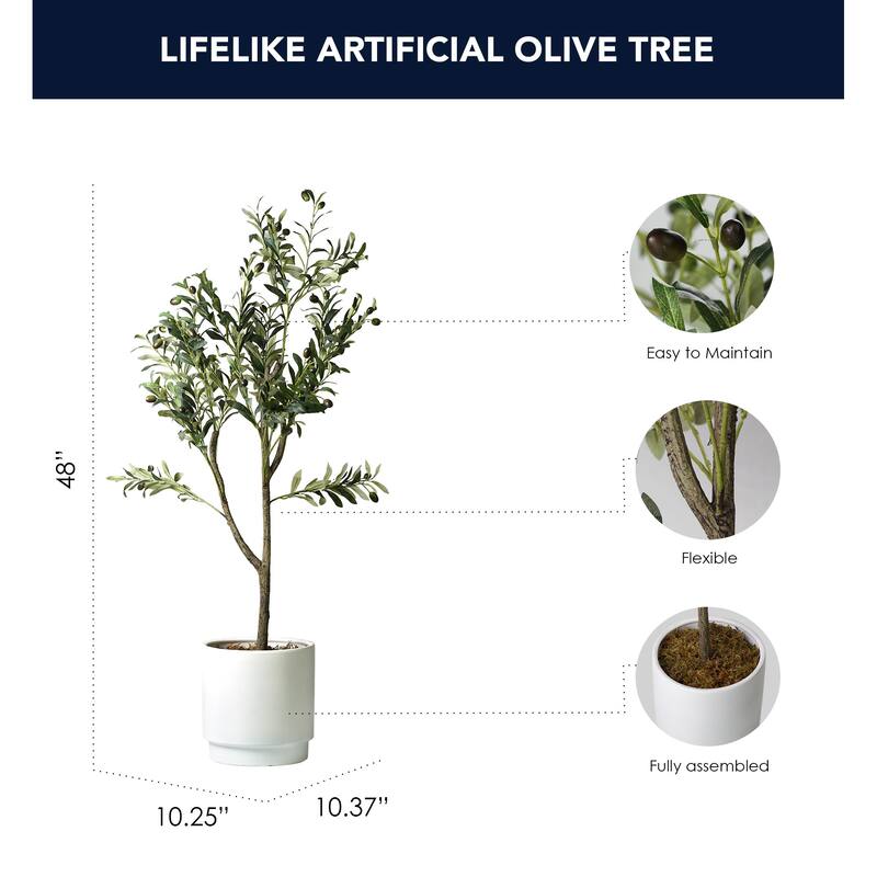 American Art Decor Artificial Faux Tree in White Tapered Ceramic Pot