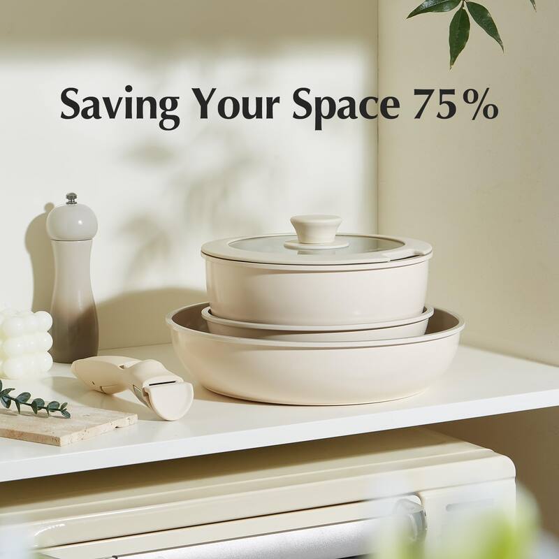 Pots and Pans, Nonstick Kitchen Cookware Sets, Non Toxic Pots & Pans Non Stick, PFAS PFOA & PTFE Free, Detachable Handle 5 Piece