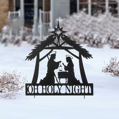 Glitzhome 30"H Christmas Metal Silhouette Nativity Yard Stake Wall Decor