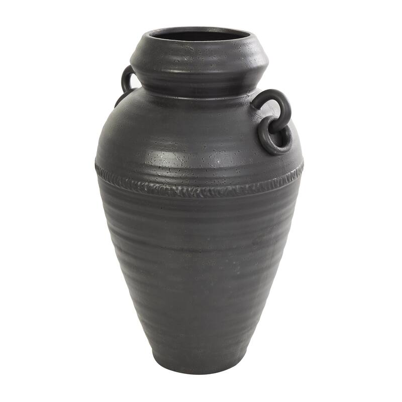 Ceramic Amphora Decorative Vase with Speckled Texture and Ring Handles - Black - Roche River Decor