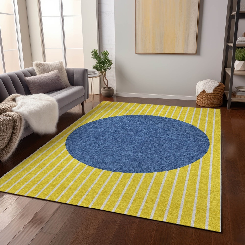 Machine Washable Indoor/ Outdoor Modern Sunrise Chantille Rug