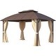 preview thumbnail 136 of 142, Outdoor Hardtop Gazebo Pergola w Galvanized Steel Roof and Aluminum Frame, Prime Curtains and nettings include