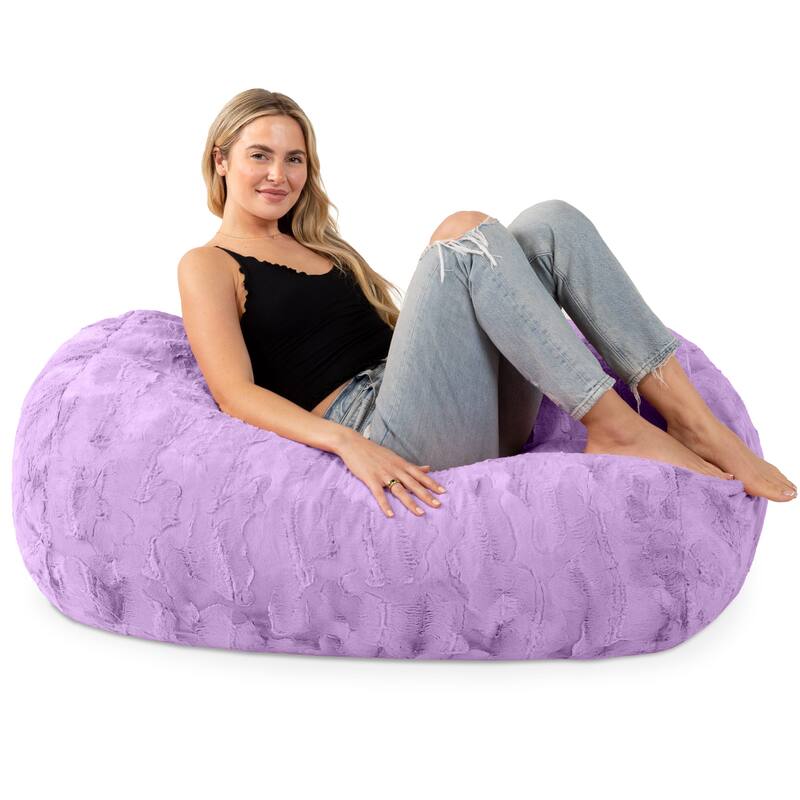 Jaxx 4 Foot Saxx Bean Bag Sofa for Kids, Teens and Young Adults - Faux Fur - Bellflower Purple