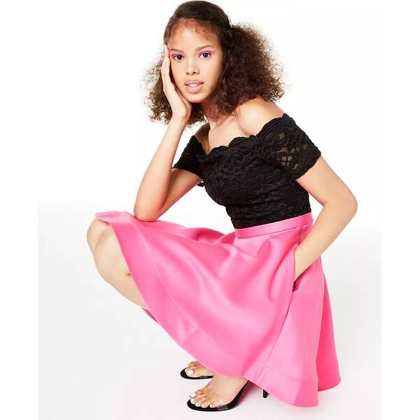 slim fit dress slacks Petite Junior Fit and Flare Glitter Dress 2 / Pink main image 1