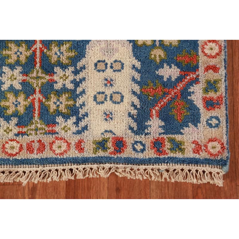 Blue Oushak Indian Foyer Rug Hand-Knotted Wool Carpet - 2'7" x 6'0"