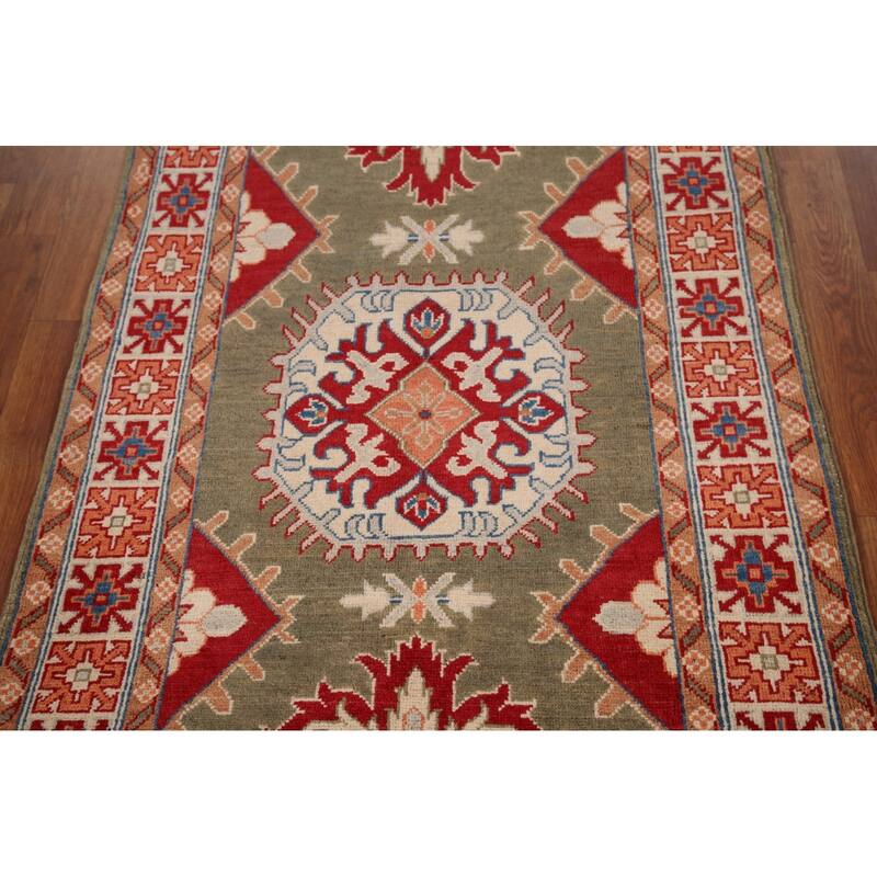 Geometric Kazak Oriental Foyer Rug Handmade Wool Carpet - 3'2" x 4'9"