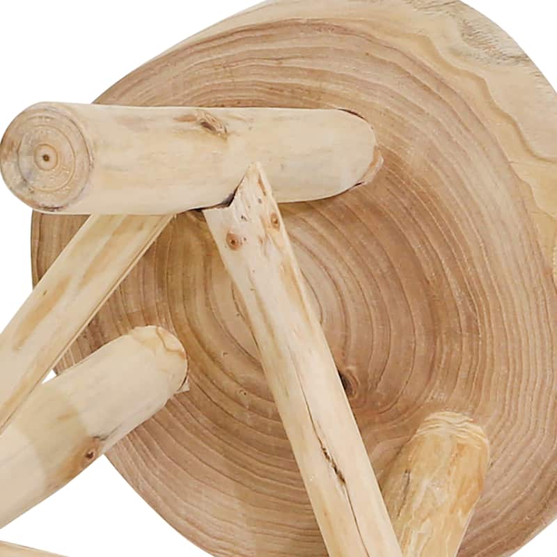 16"H Wooden Stool with Live-Edge Round Top and Triangle Footrest Base, Natural Finish Perfect for Extra