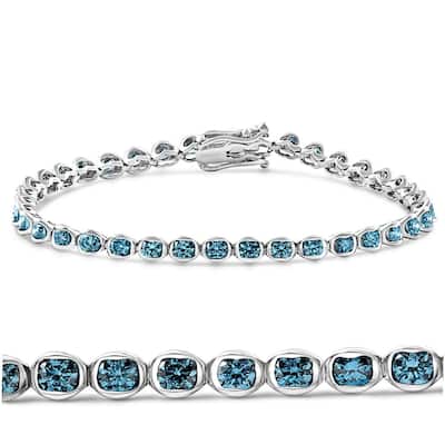 5Ct Blue Diamond Half Bezel Tennis Bracelet White or Yellow Gold 7"