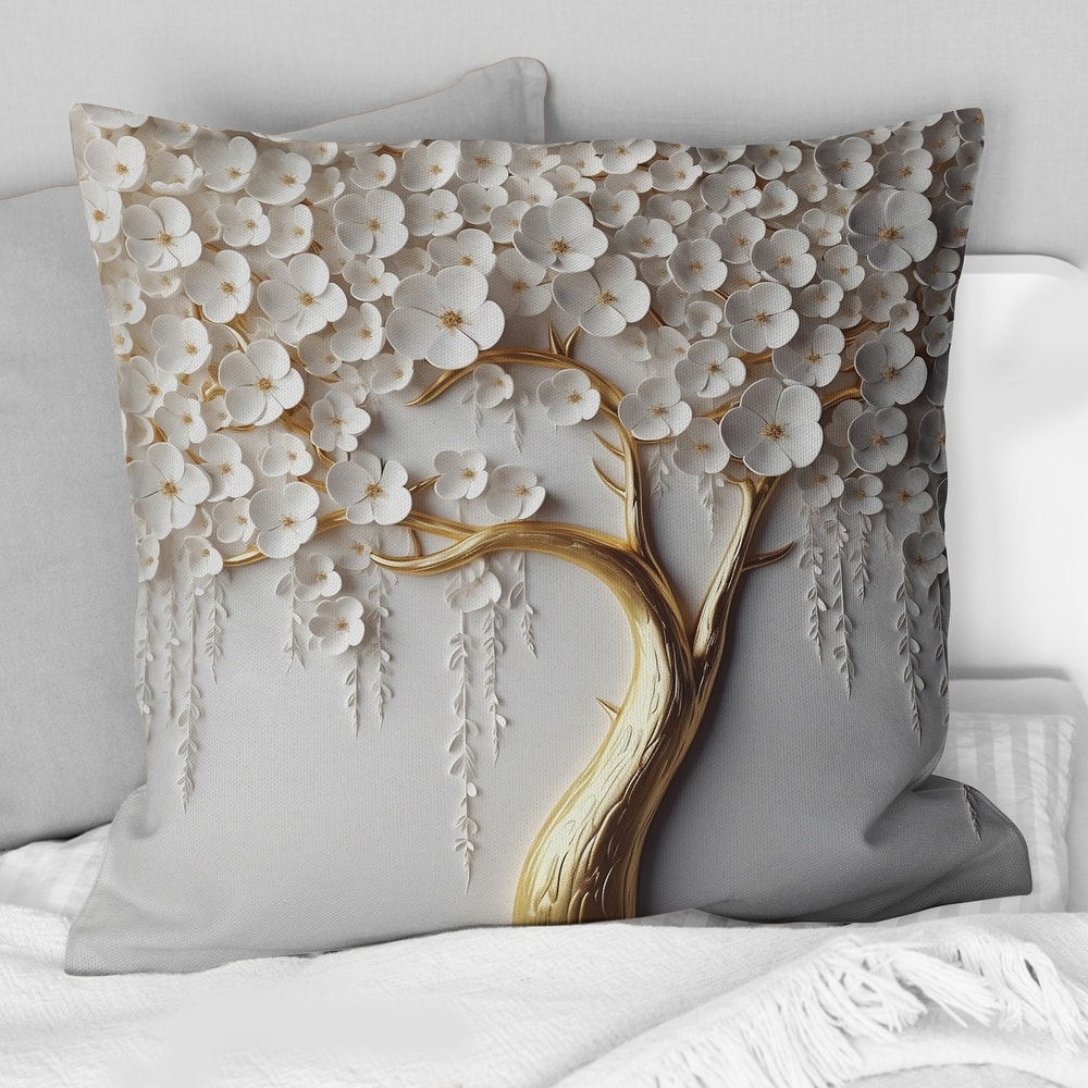 Designart "White Orchid Tree Garden Of Branches II" Tree Floral Printed Throw Pillow