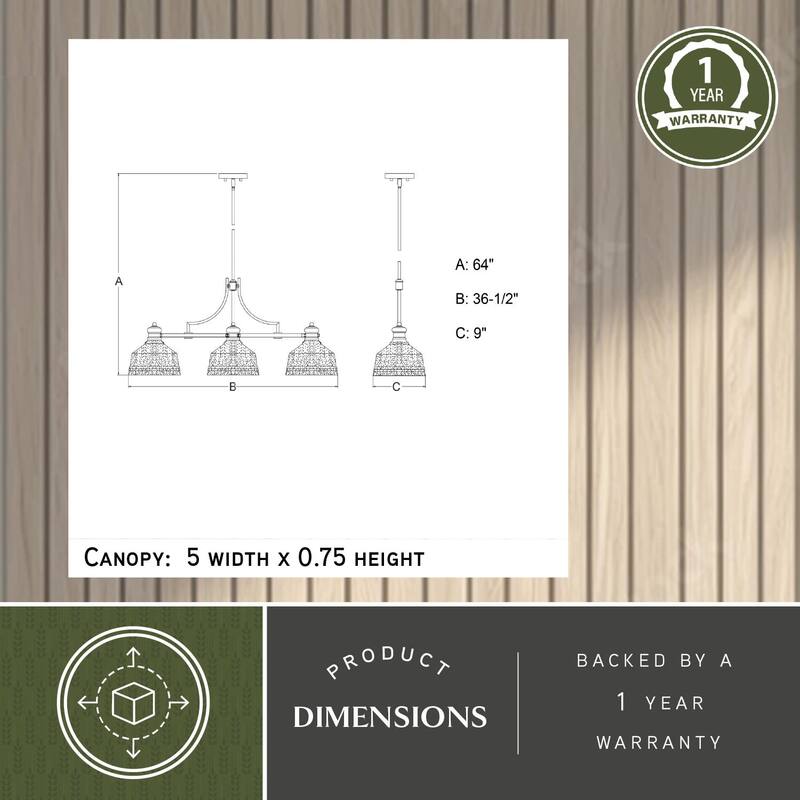 Vaxcel Lighting H0293 Beloit 3 Light 37" Wide Linear Chandelier with
