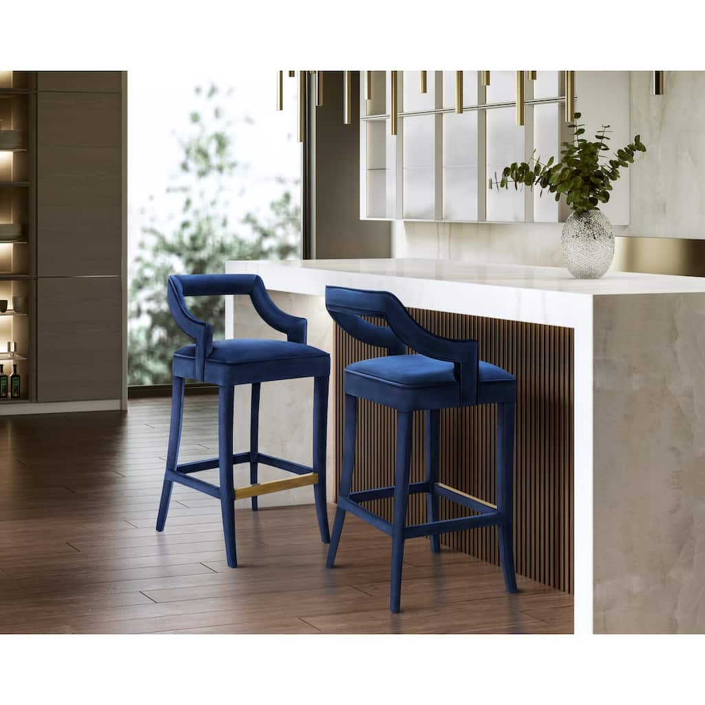 Tiffany Navy Velvet Counter Stool