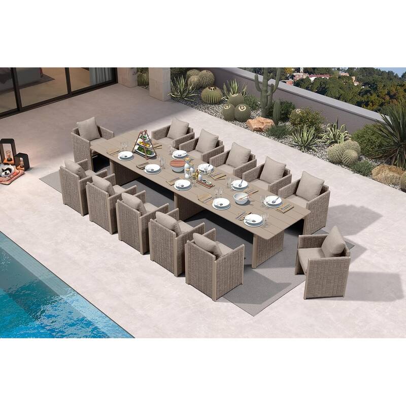 PURPLE LEAF Sanori Patio Dining Set Modern Large Weather-Resistant Table and Aluminum Chairs - 13-Piece Rectangle