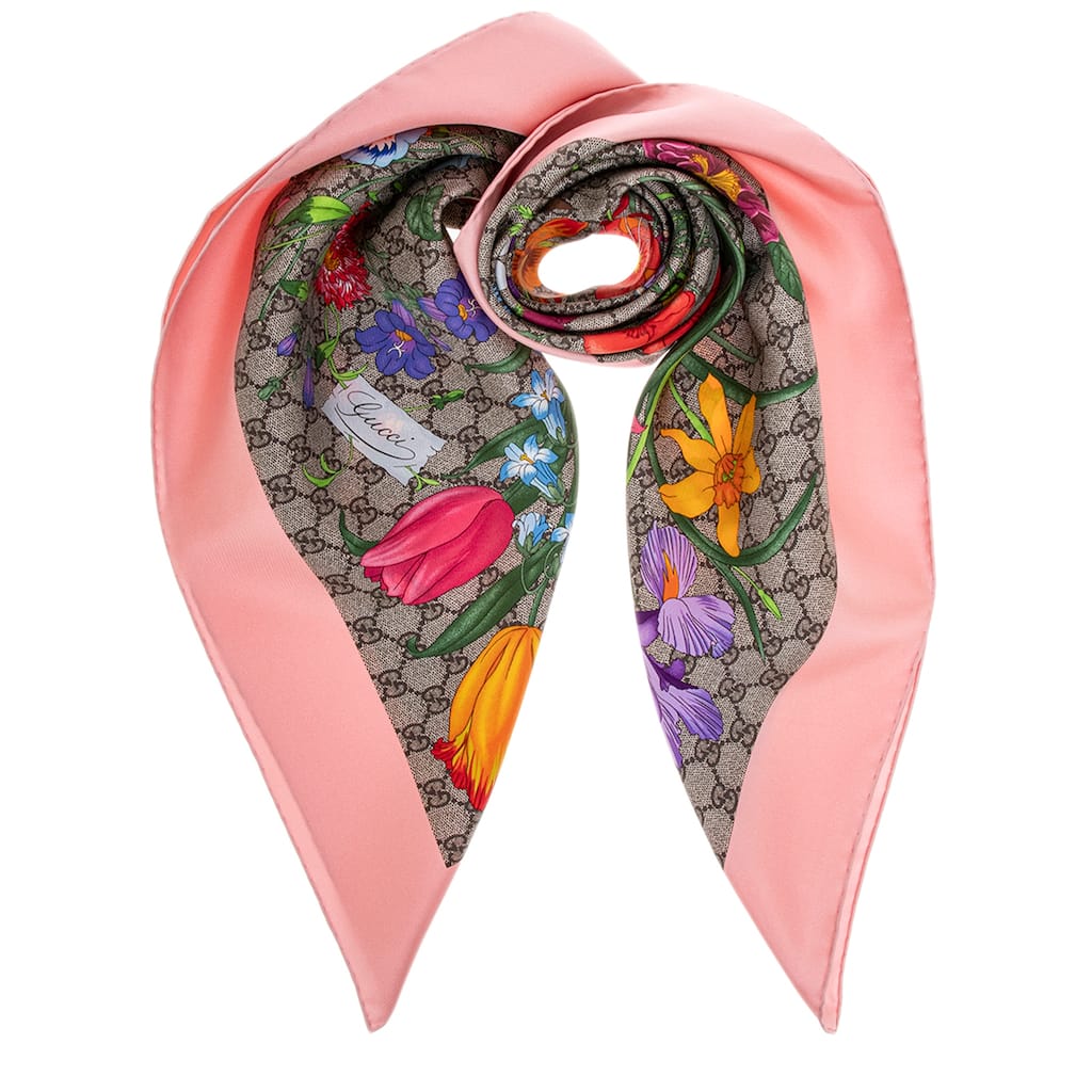 Gucci GG Flora Print Silk Scarf