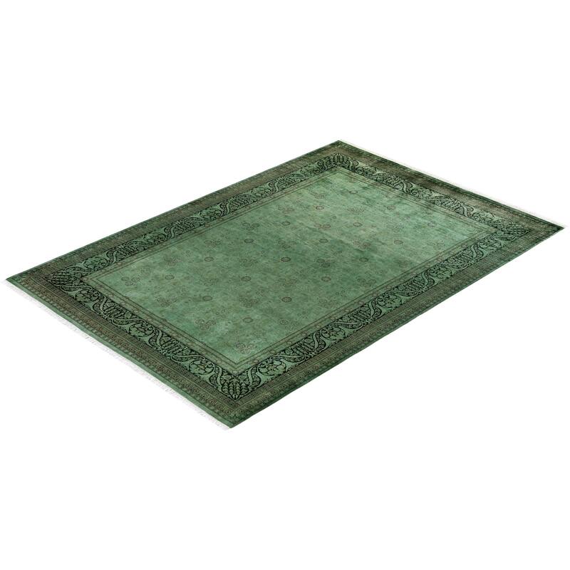 Overton Hand Knotted Wool Vintage Inspired Modern Contemporary Overdyed Green Area Rug - 6' 3" x 9' 2"