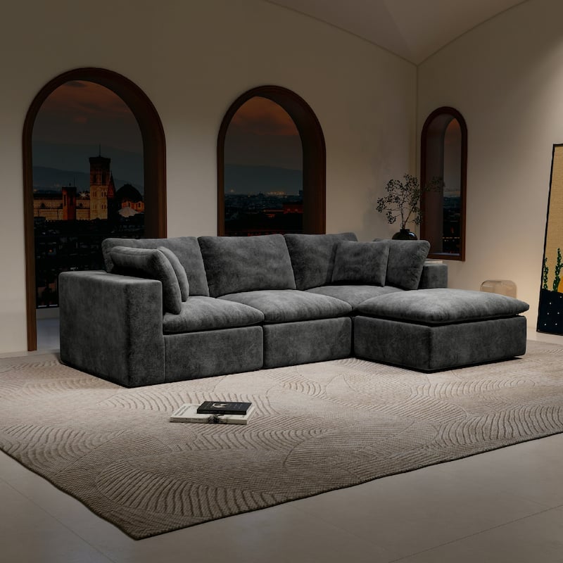 Roomfitters 108.3" Modular Sectional Sofa, 4-Piece Compressed Cloud Couch, No Assembly Required, Plush Corduroy, Grey