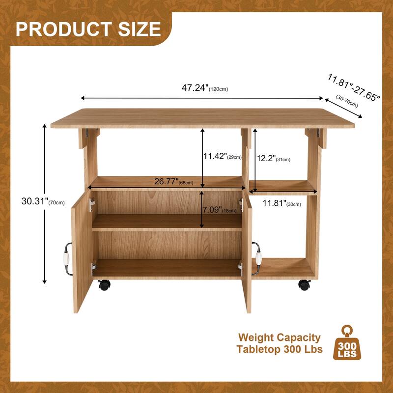 Multi-Functional Folding Table with Storage & Wheels - 47 Inch Compact Dining Desk for Small Spaces, Kitchen, Dorm, Office
