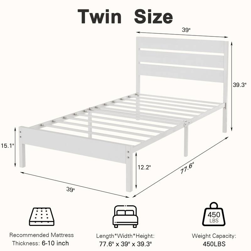 VECELO Industrial Wood Bed Frame with Headboard Twin Size Beds/Full Size Beds/Queen Size Beds