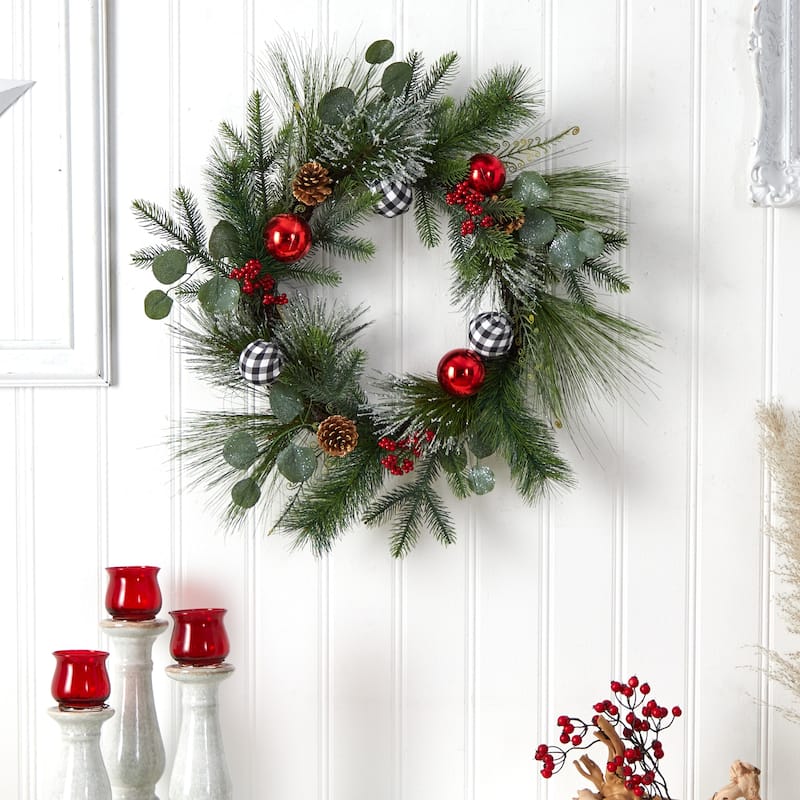 24" Berry and Pinecone Artificial Christmas Wreath with Ornaments - Green - 24