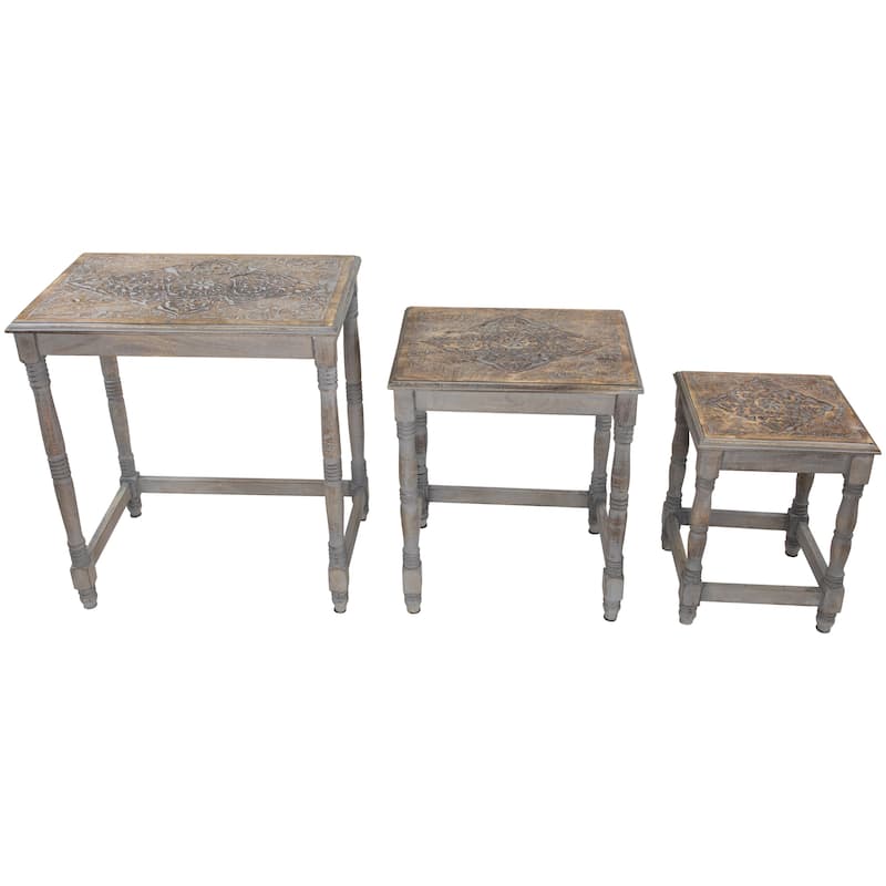 Set of 3 Matte Gray Etched Stackable Nesting Side Tables 24"