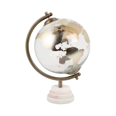 Modern Glass and Metal Globe Sculpture with Marble Base - 13" Brown - 8" x 8" x 13"