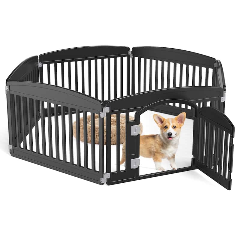 24-Inch Plastic Pet Playpen with Locking Door, Foldable Dog Fence for Indoor and Outdoor Use - Black - 6Panel