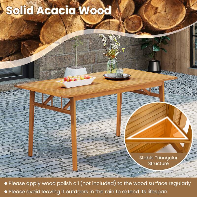 Gymax 63'' Acacia Wood Dining Table for 6 People Heavy-Duty Indoor