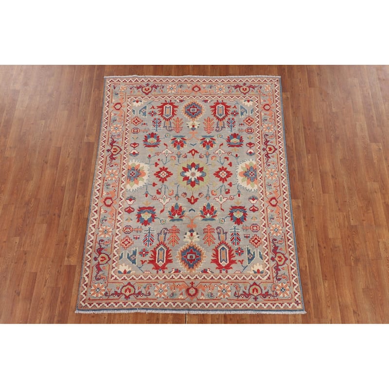 Grey Kazak Area Rug Hand-Knotted Traditional Wool Carpet - 4'10" x 6'6"