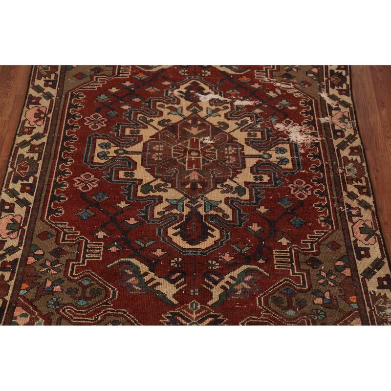 Red Geometric Bakhtiari Persian Rug Handmade Wool Carpet - 4'7" x 6'6"