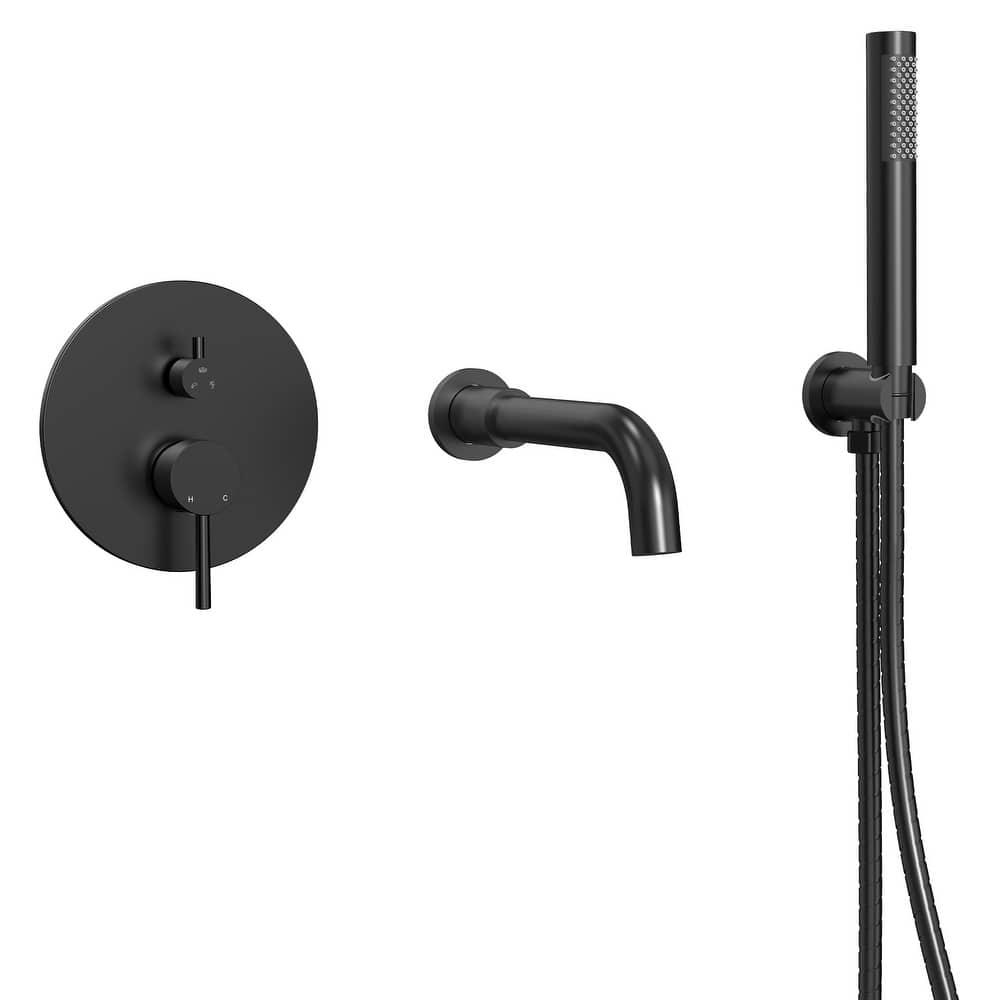 GRANDJOY Wall Mounted Tub Shower Faucet Set with Rotating Bathtub Spout and Handheld Shower