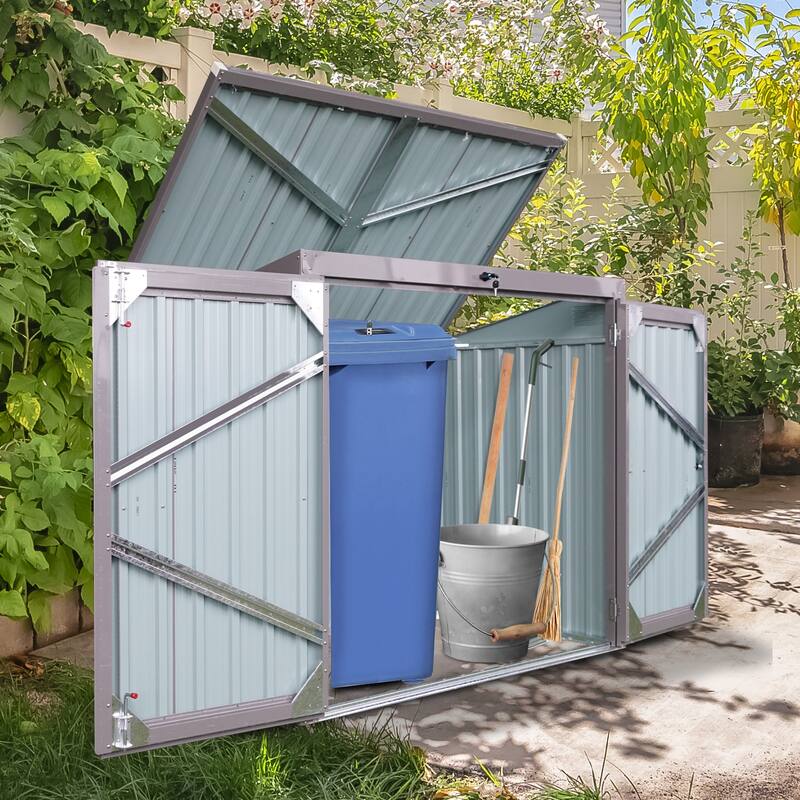 Black Metal Outdoor Garbage Bin Shed for Storing 2 Trash Cans, Made of Stainless Galvanized Steel