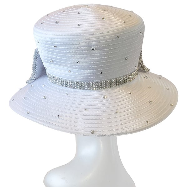 7841 Church Dress Derby Hats White - Satin w Rhinestone Women main image 2
