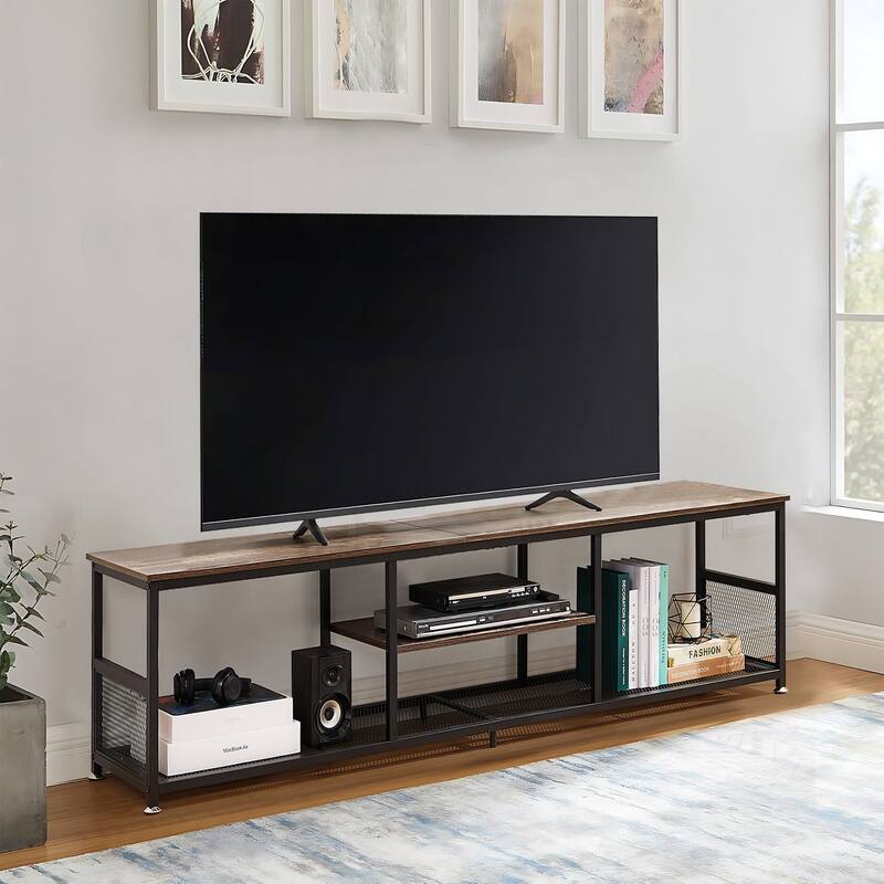 VECELO Industrial TV Stand for Televisions up to 80 Inch,70" Entertainment Center with Open Storage Shelves,Console Table