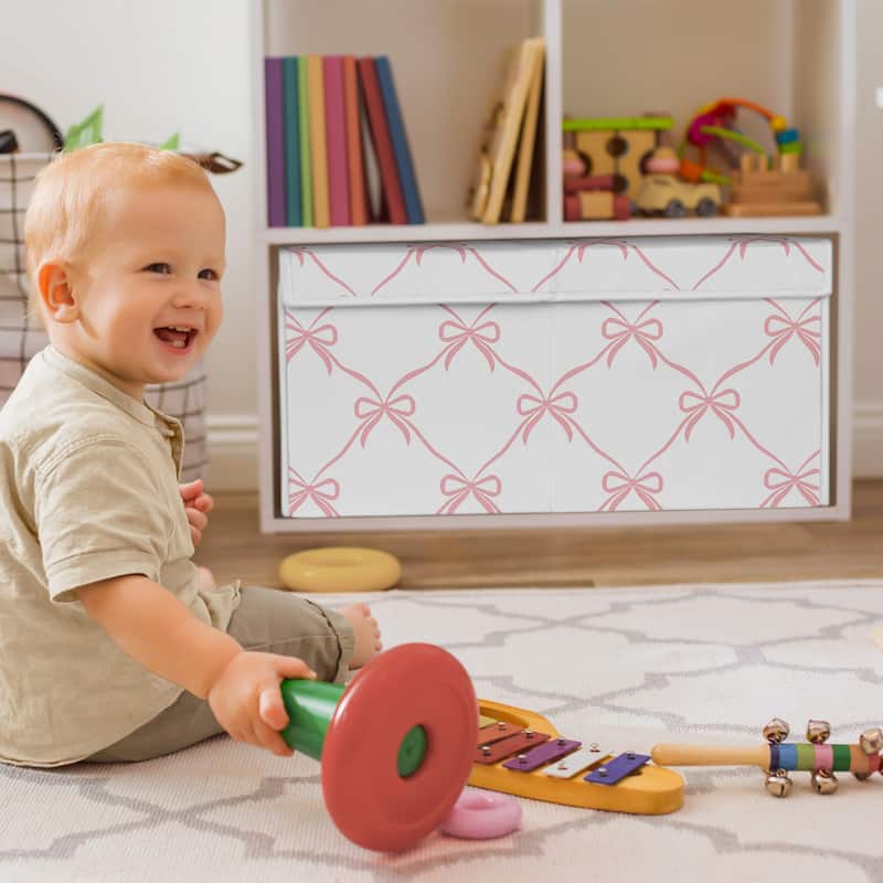 Sweet Jojo Designs Pink Bows Girl Kids Fabric Toy Bin Storage - Elegant Bow for the Ballerina Ballet Dancer Princess Collection