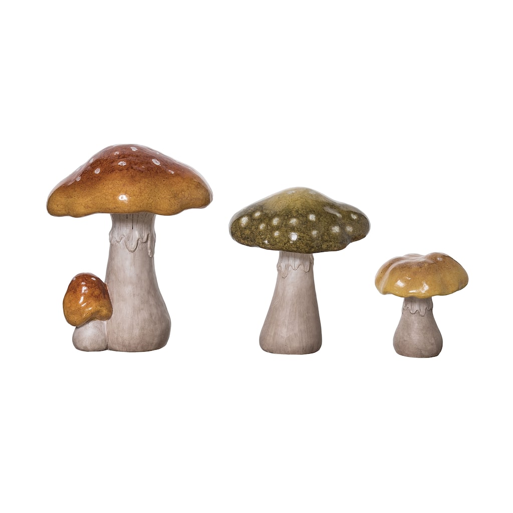 Transpac 12.25 in. Harvest Mushroom Figurine Set of 3