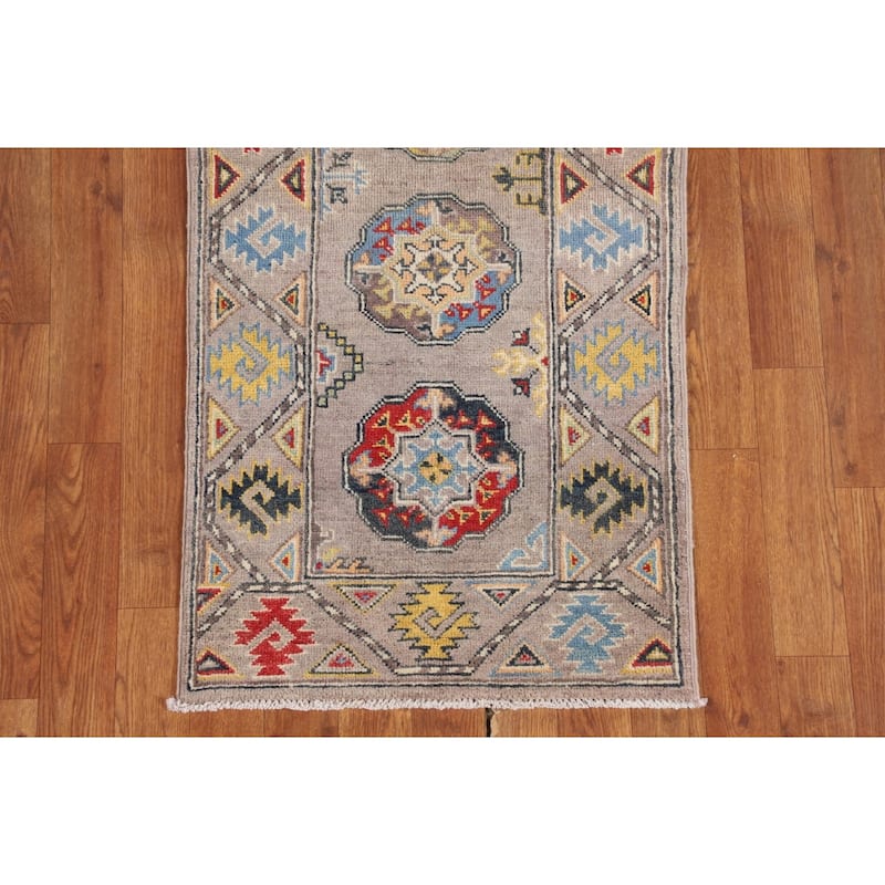 Geometric Kazak Oriental Runner Rug Hallway Handmade Wool Carpet - 2'0" x 5'11"