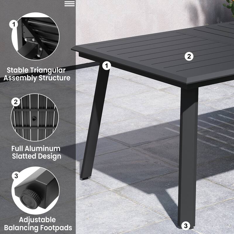 7/9-Piece Outdoor Dining Set Aluminum Patio Dining Table with Umbrella Hole and Adjustable Folding Chairs